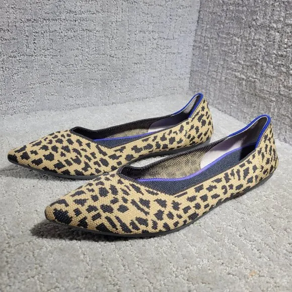 Rothys The Point Women's Size 11 Leopard Prints Pointed Toe Slip on Flat Shoes