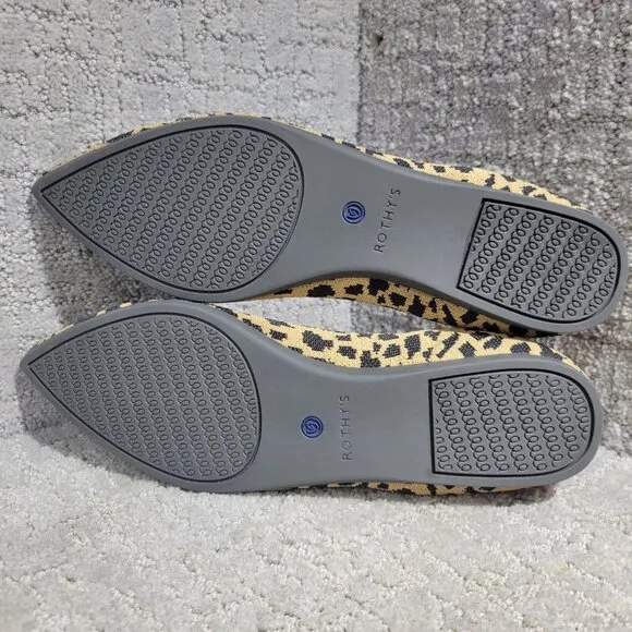Rothys The Point Women's Size 11 Leopard Prints Pointed Toe Slip on Flat Shoes