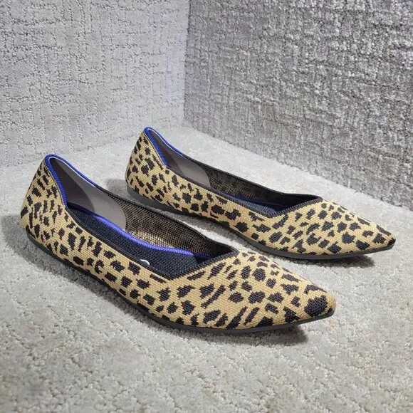 Rothys The Point Women's Size 11 Leopard Prints Pointed Toe Slip on Flat Shoes