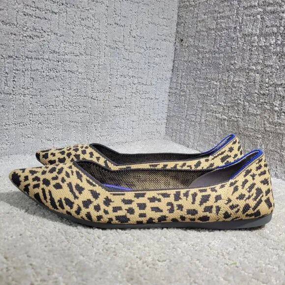 Rothys The Point Women's Size 11 Leopard Prints Pointed Toe Slip on Flat Shoes