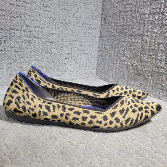 Rothys The Point Women's Size 11 Leopard Prints Pointed Toe Slip on Flat Shoes