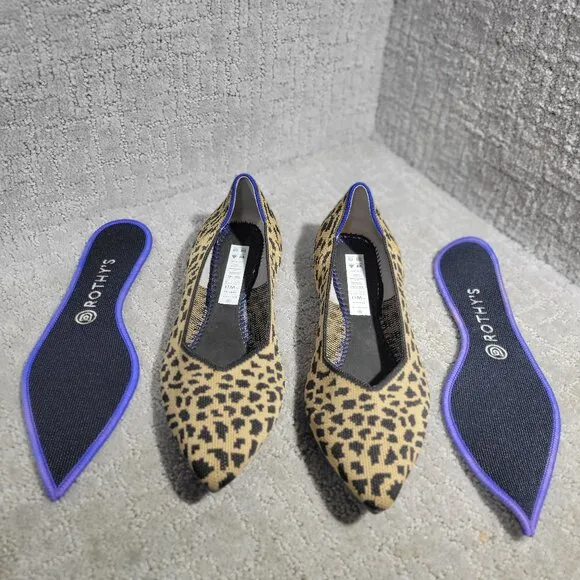 Rothys The Point Women's Size 11 Leopard Prints Pointed Toe Slip on Flat Shoes