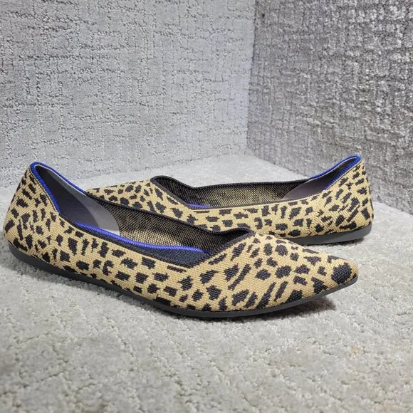 Rothys The Point Women's Size 11 Leopard Prints Pointed Toe Slip on Flat Shoes