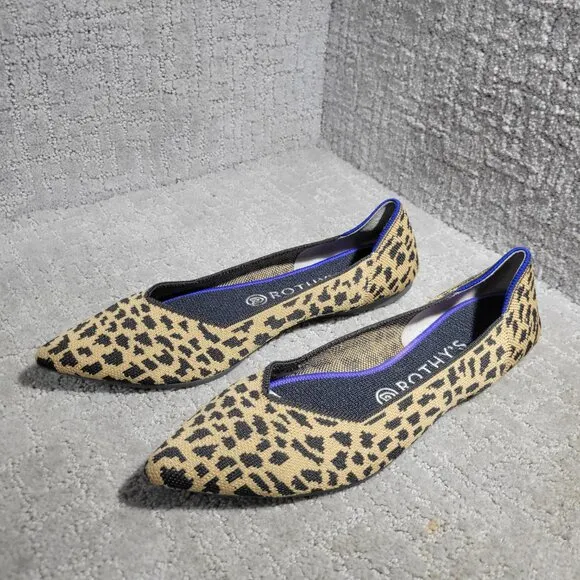 Rothys The Point Women's Size 11 Leopard Prints Pointed Toe Slip on Flat Shoes