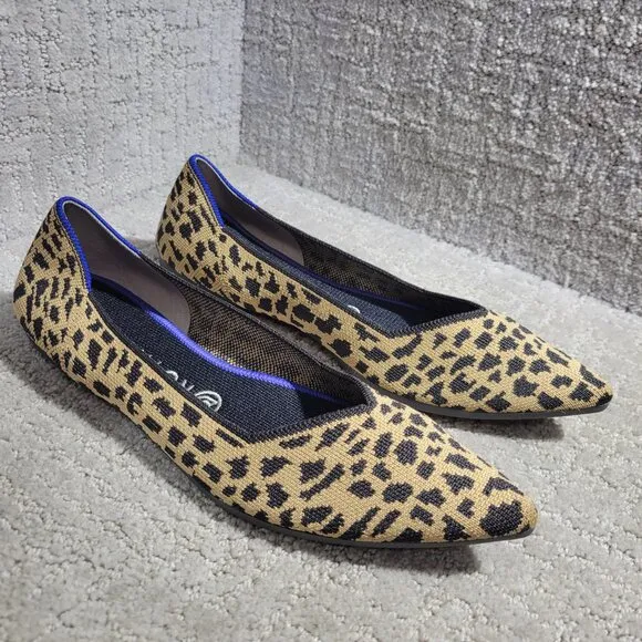 Rothys The Point Women's Size 11 Leopard Prints Pointed Toe Slip on Flat Shoes