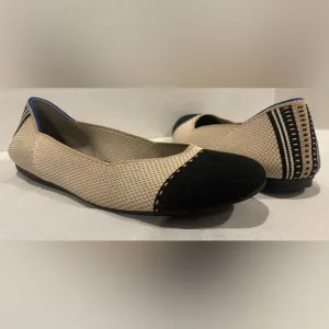 ROTHY’S Tuxedo Tan Black k Square Toe Ballet Flats Women’s Size 7
