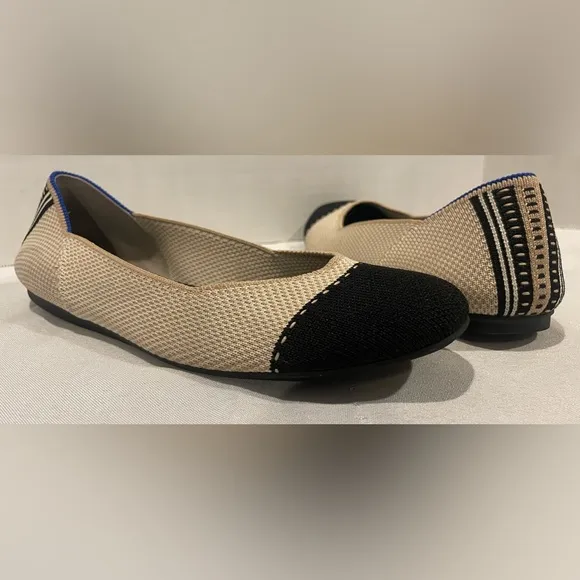 ROTHY’S Tuxedo Tan Black k Square Toe Ballet Flats Women’s Size 7