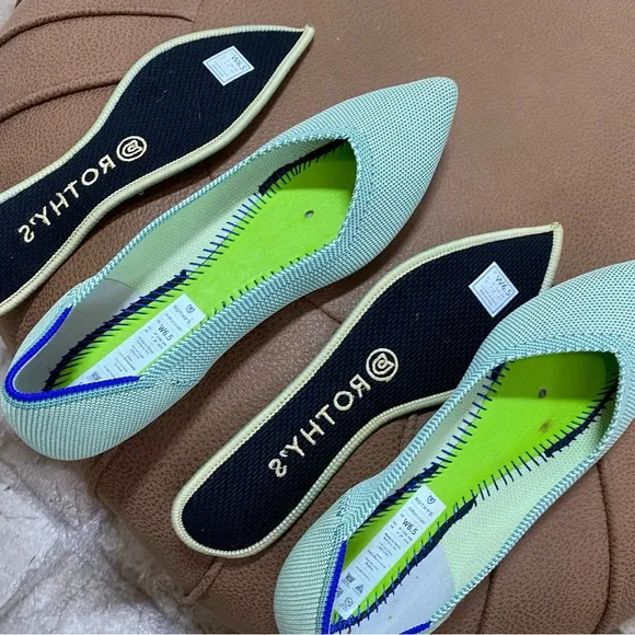 Rothy’s Women’s 6.5 Mint Green The Point Knit Pointed Slip on Flats Removable