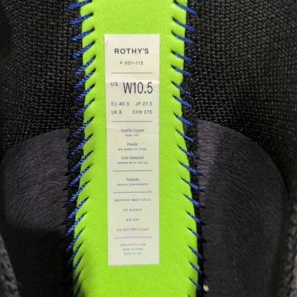 ROTHY’S Womens The Flat Round Toe Size US 10.5 Black Comfort Washable Casual