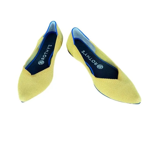 Rothy’s Womens Yellow Marigold Pointed Toe Slip On Knit Ballet Flats Sz 8