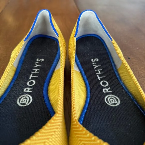 Rothy’s Womens Yellow Marigold Pointed Toe Slip On Knit Ballet Flats Sz 8