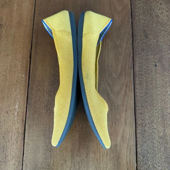 Rothy’s Womens Yellow Marigold Pointed Toe Slip On Knit Ballet Flats Sz 8