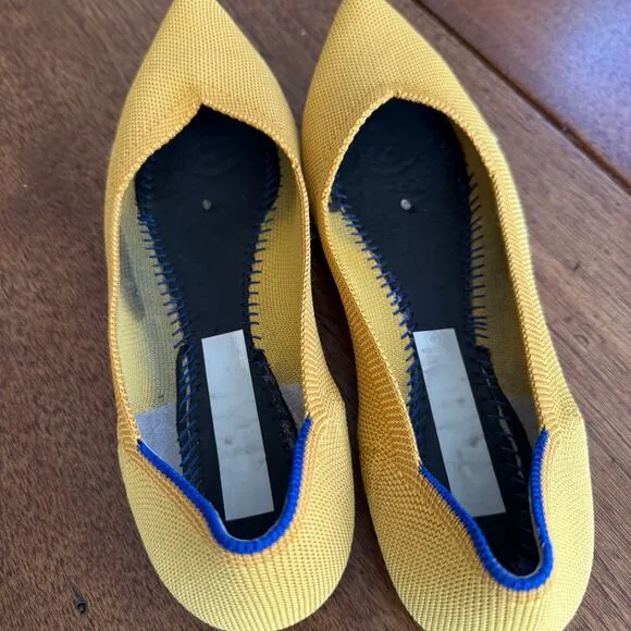 Rothy’s Womens Yellow Marigold Pointed Toe Slip On Knit Ballet Flats Sz 8