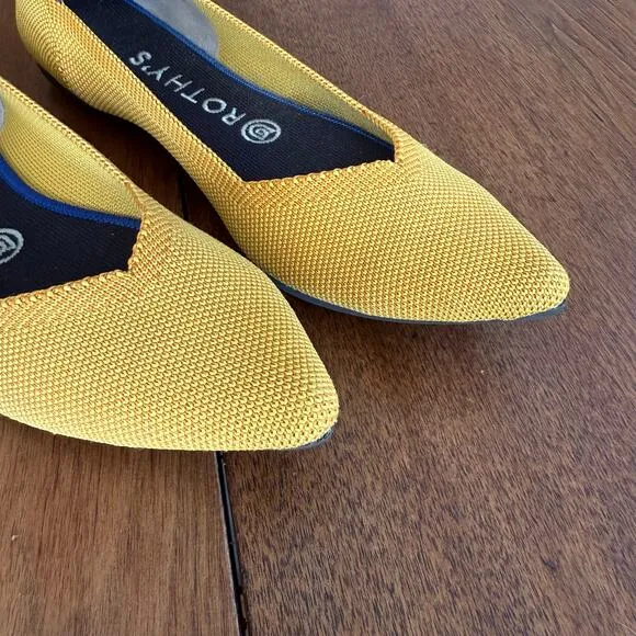 Rothy’s Womens Yellow Marigold Pointed Toe Slip On Knit Ballet Flats Sz 8