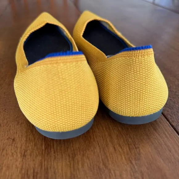 Rothy’s Womens Yellow Marigold Pointed Toe Slip On Knit Ballet Flats Sz 8