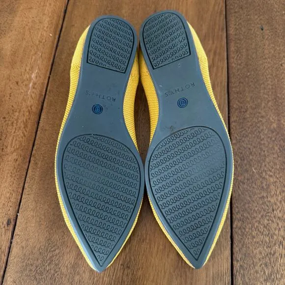 Rothy’s Womens Yellow Marigold Pointed Toe Slip On Knit Ballet Flats Sz 8
