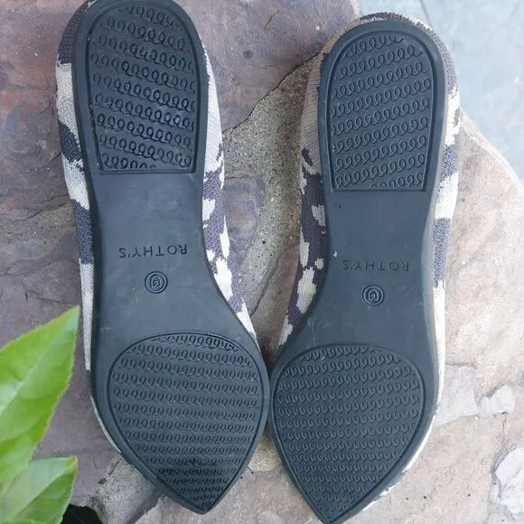 Rothy's Point Flat Ash Grey Camo 7.5 Sustainable Recycled Washable Retired