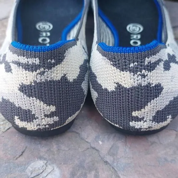 Rothy's Point Flat Ash Grey Camo 7.5 Sustainable Recycled Washable Retired