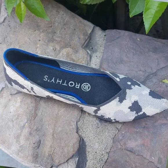 Rothy's Point Flat Ash Grey Camo 7.5 Sustainable Recycled Washable Retired