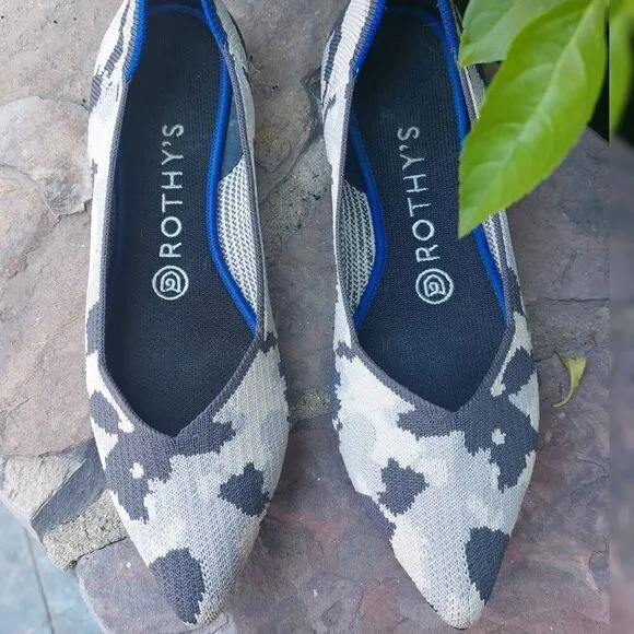 Rothy's Point Flat Ash Grey Camo 7.5 Sustainable Recycled Washable Retired