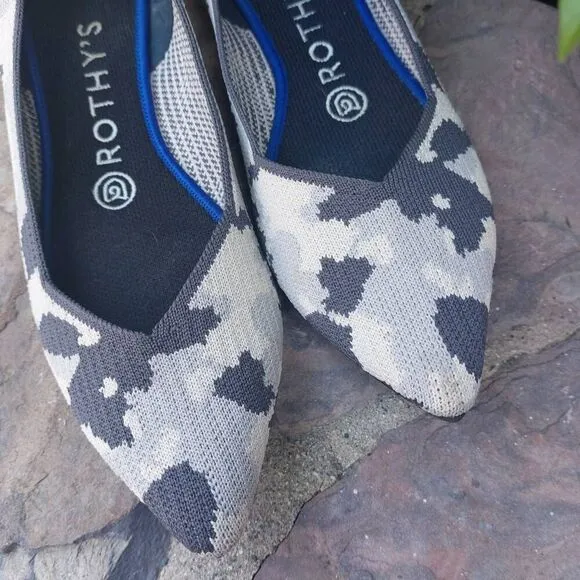 Rothy's Point Flat Ash Grey Camo 7.5 Sustainable Recycled Washable Retired