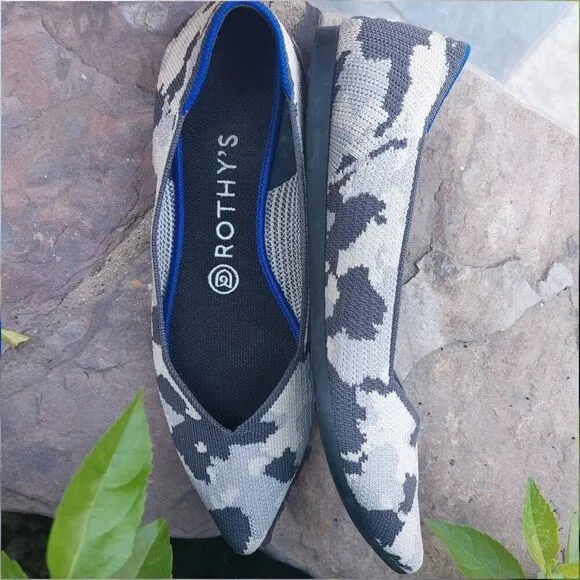 Rothy's Point Flat Ash Grey Camo 7.5 Sustainable Recycled Washable Retired