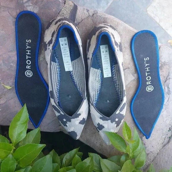 Rothy's Point Flat Ash Grey Camo 7.5 Sustainable Recycled Washable Retired