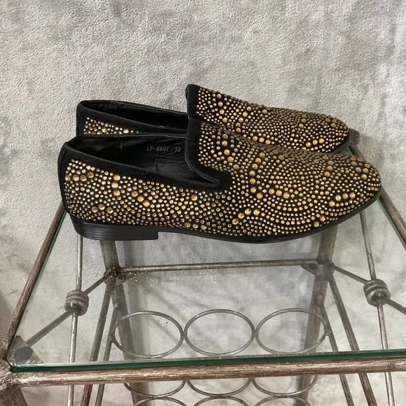 ROYAL Men's sz. 10 Dress Shoes Rhinestone Stage Tuxedo Smoker Loafer gold Formal