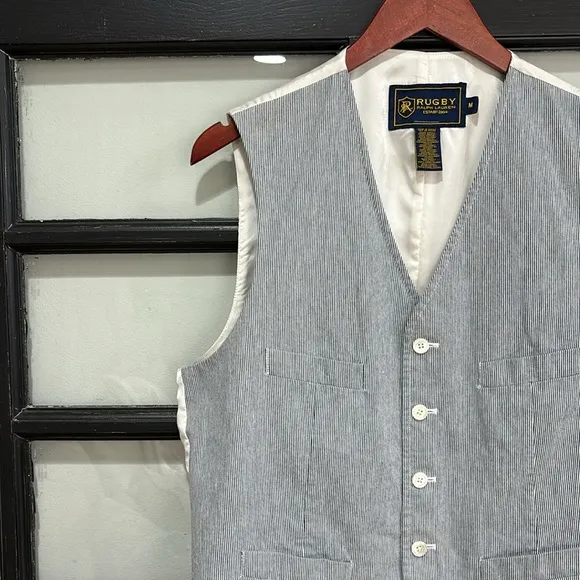 Rugby Ralph Lauren Suit Vest Striped Preppy Wedding Guest Derby Mens Medium