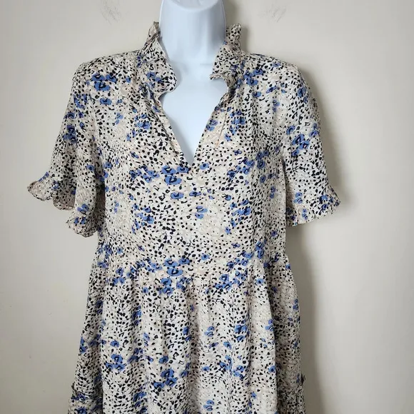 Rungolee | Porto Silk Tiered Mini Dress in Mocha Poppy Fields - Size XS