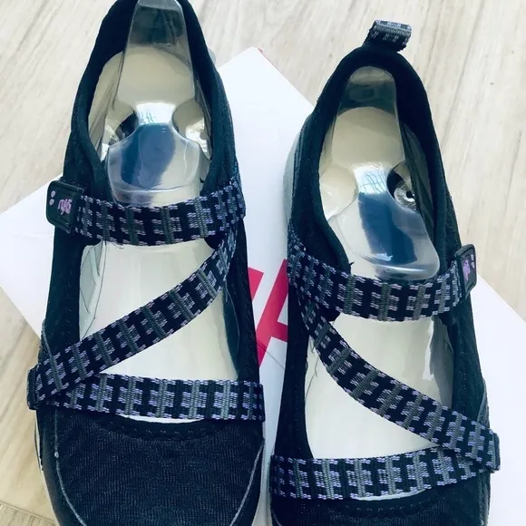 RYKA Kailee Black Purple Mesh Mary Janes Slip On Comfort Shoes,Size 6W