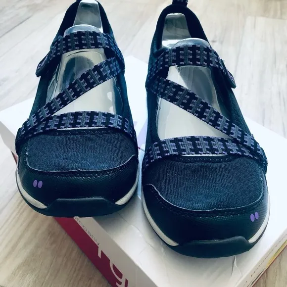 RYKA Kailee Black Purple Mesh Mary Janes Slip On Comfort Shoes,Size 6W