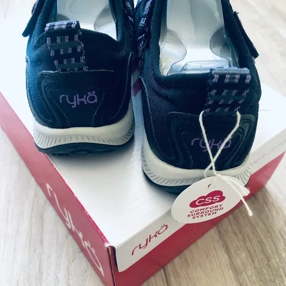 RYKA Kailee Black Purple Mesh Mary Janes Slip On Comfort Shoes,Size 6W