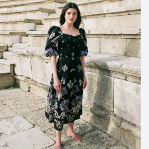 Sabina Musayev $350 Gleam Puff Sleeve Viscose Blend Maxi Dress Small