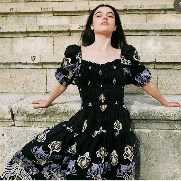 Sabina Musayev $350 Gleam Puff Sleeve Viscose Blend Maxi Dress Small
