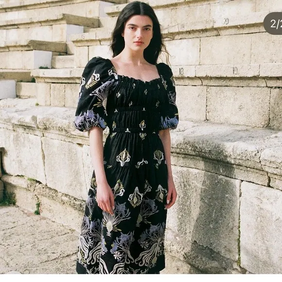 Sabina Musayev $350 Gleam Puff Sleeve Viscose Blend Maxi Dress Small