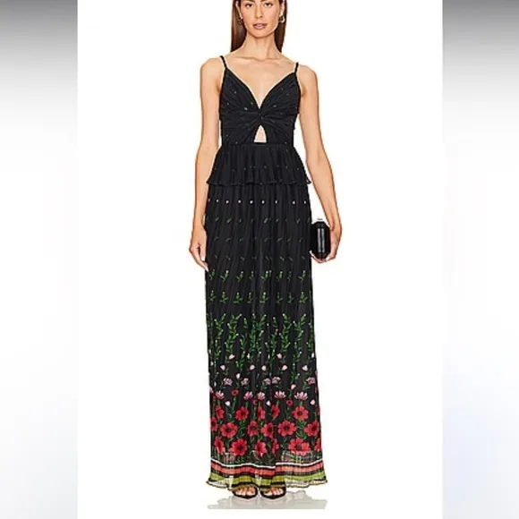 Sabina Musayev Poppy Dipped Pleated Maxi Dress