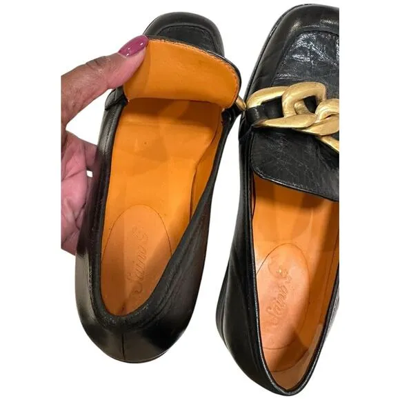 SAINT G JULIET BLACK LEATHER HANDCRAFTED Slip-on MOCCASINS Flats Sz EU 39 US 9