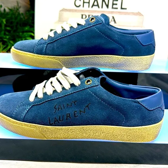 Saint Laurent sneakers tennis shoes in blue suede size 6.5