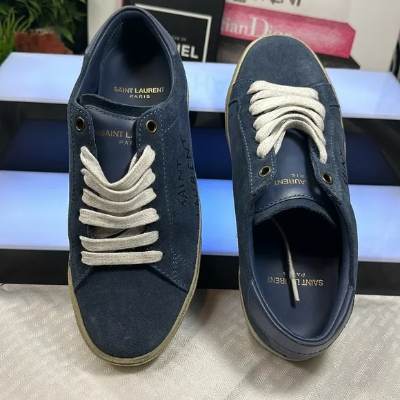 Saint Laurent sneakers tennis shoes in blue suede size 6.5