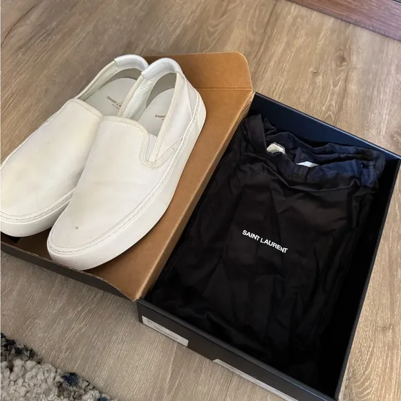 Saint Laurent White Slip-On Men's Shoes