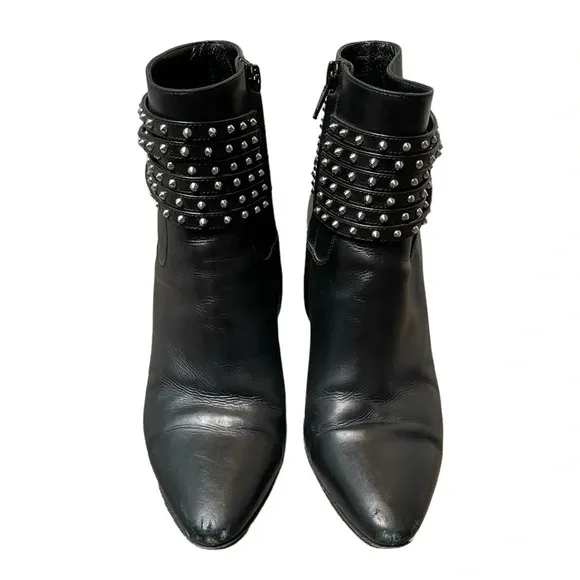 Saint Laurent YSL French 85 Studded Ankle Booties Size EU 37 US 7 Calfskin Boots