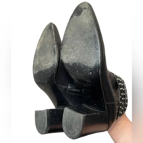 Saint Laurent YSL French 85 Studded Ankle Booties Size EU 37 US 7 Calfskin Boots