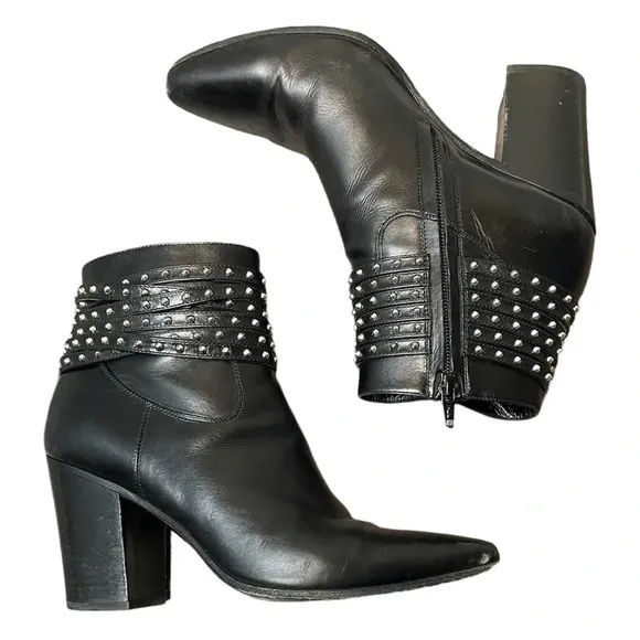 Saint Laurent YSL French 85 Studded Ankle Booties Size EU 37 US 7 Calfskin Boots