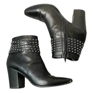 Saint Laurent YSL French 85 Studded Ankle Booties Size EU 37 US 7 Calfskin Boots