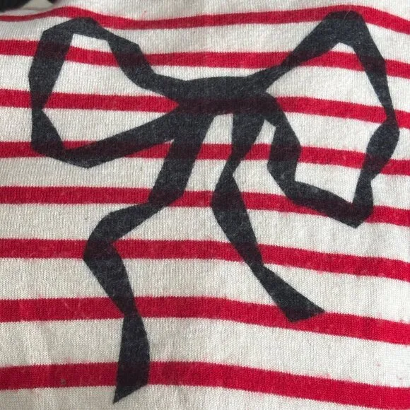 SAKS FIFTH AVENUE Stripe and Bow Pattern Cashmere Silk Knit Sweater M Boat Neck