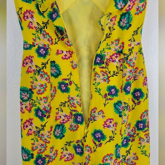 Saloni Women’s Holly Yellow Floral Silk Ruffle Midi Dress Floral Size 0