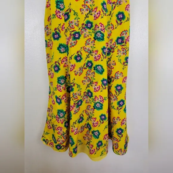 Saloni Women’s Holly Yellow Floral Silk Ruffle Midi Dress Floral Size 0