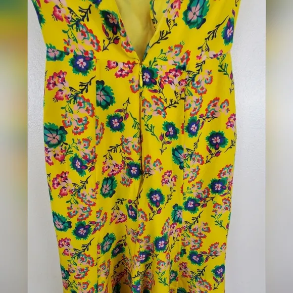 Saloni Women’s Holly Yellow Floral Silk Ruffle Midi Dress Floral Size 0
