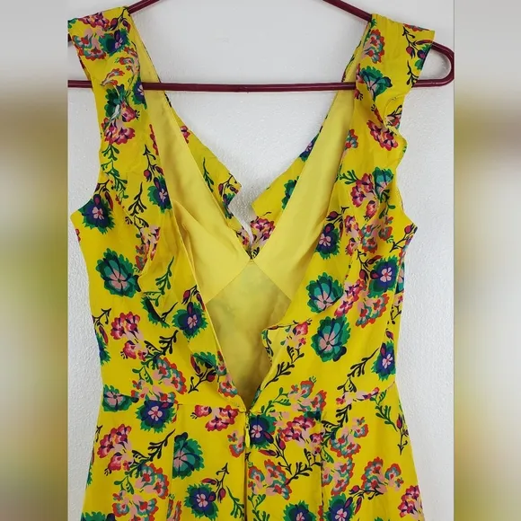 Saloni Women’s Holly Yellow Floral Silk Ruffle Midi Dress Floral Size 0